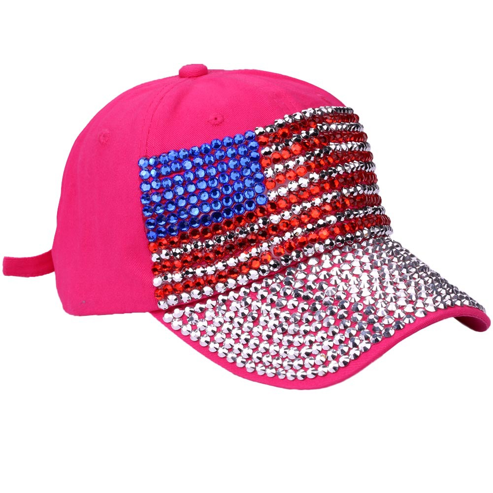 新款男女帽子点钻棒球帽美国国旗镶钻牛仔帽时尚潮帽遮阳太阳帽