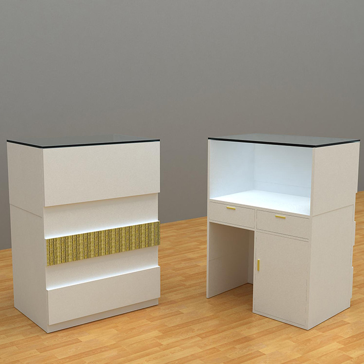 厂家展柜定制 中纤板白色烤漆柜台落地 收银台 包包货柜服装展柜
