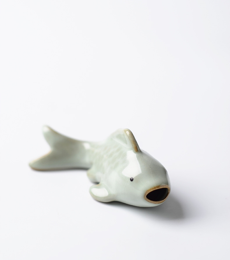 鲤鱼茶宠摆件开片陶瓷汝窑茶宠锦鲤可养茶具配件汝窑鱼宠一对