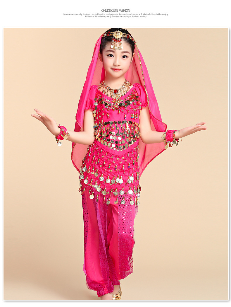 批发六一新款儿童肚皮舞套装演出服印度舞服饰舞台表演服短袖