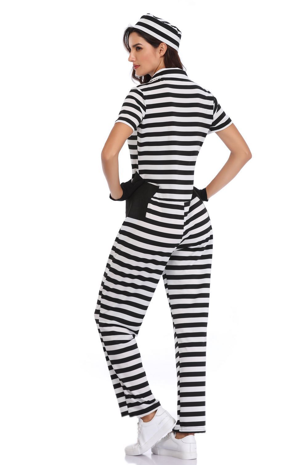 万圣节cosplay黑白条纹连体裤女囚犯服装 出口日本游戏制服派对装
