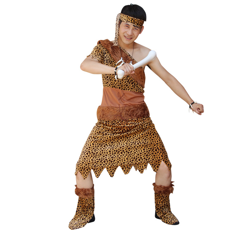 万圣节成人演出衣服男女土著人非洲原始人套装印第安豹纹野人服装