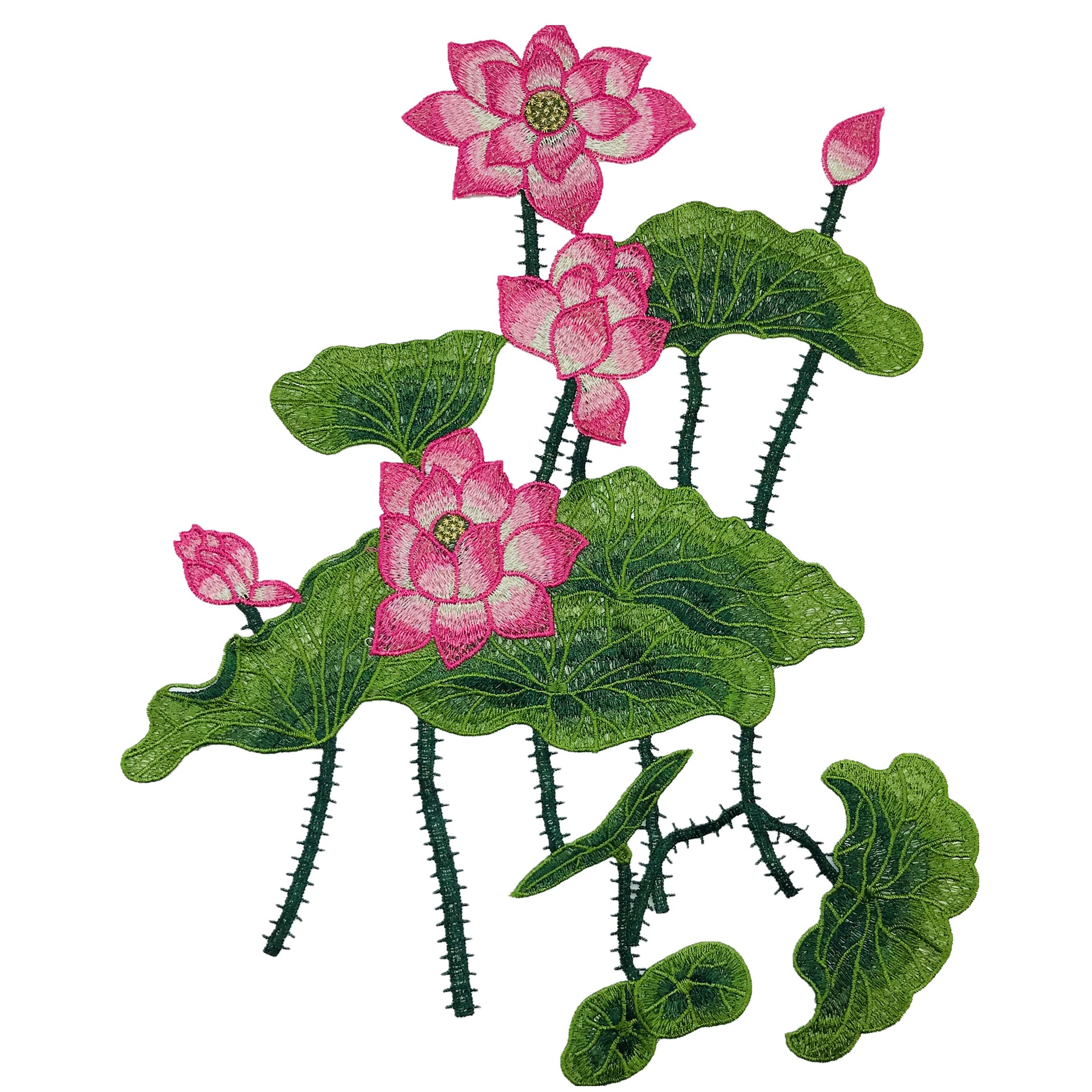 厂家直销 刺绣荷花水溶领花 旗袍民族礼服大补丁绣花涤纶贴花批发