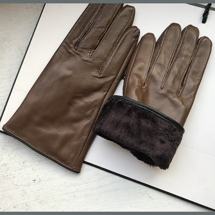 绵羊皮手套女士真皮棕色手套绒里冬季保暖一件代发纯羊皮欧美触屏