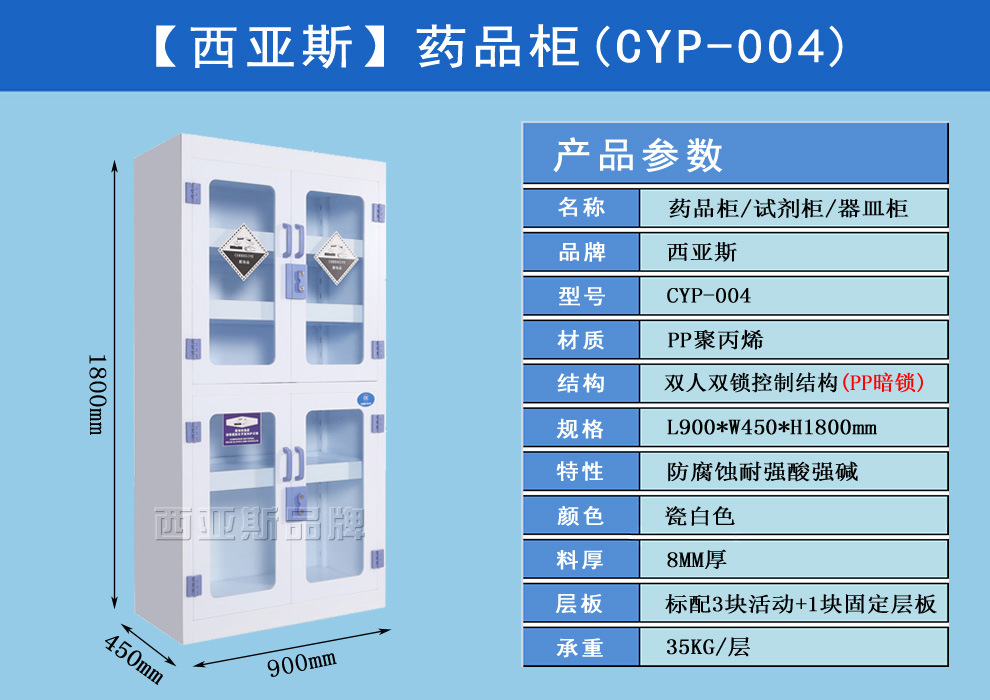 pp酸碱储存柜 强酸强碱柜 双人双锁药品柜 防腐蚀试剂柜 西亚斯