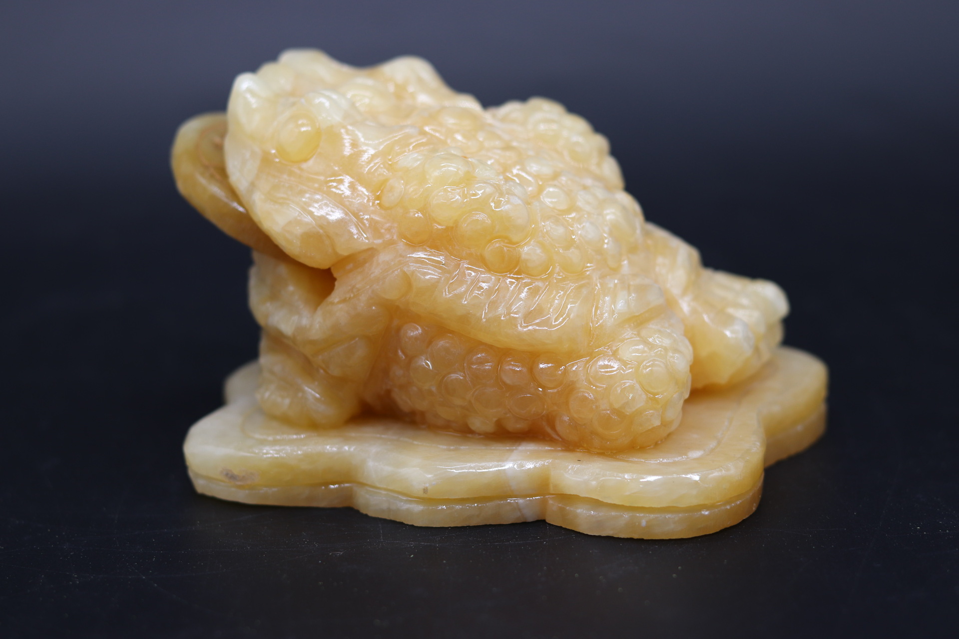 天然15cm长米黄玉金蟾三脚蟾摆件工艺品玉雕纳财风水用品金钱满屋