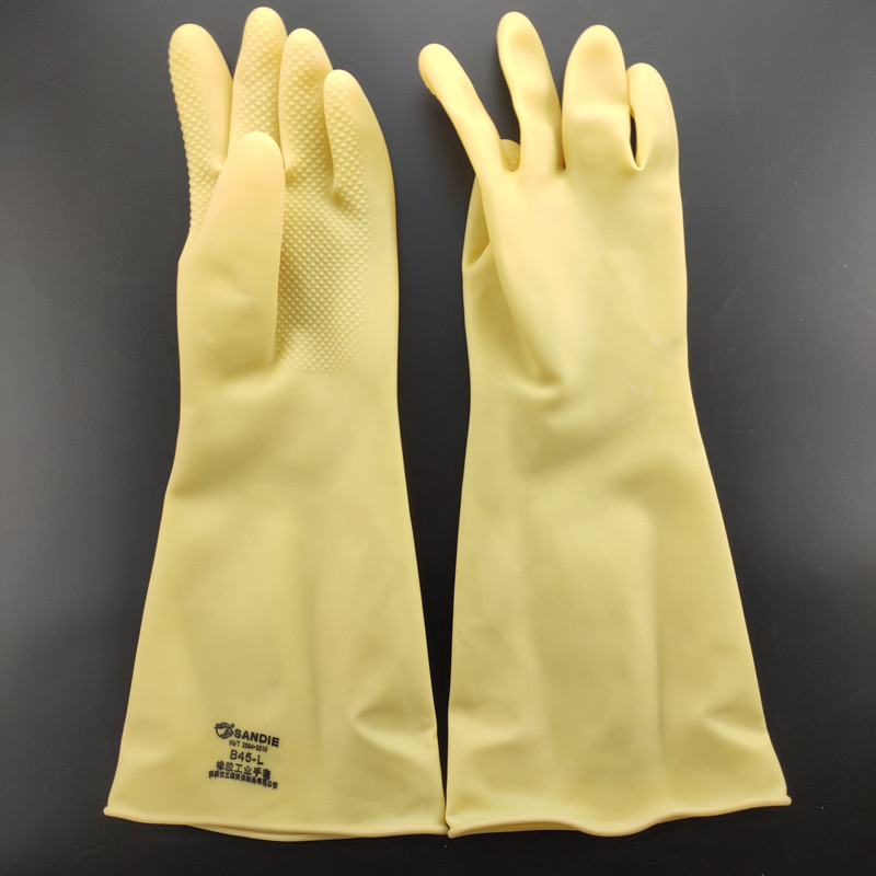 橡胶隔酸碱手套 乳胶手套批发 31-60cm三蝶乳胶隔酸碱工