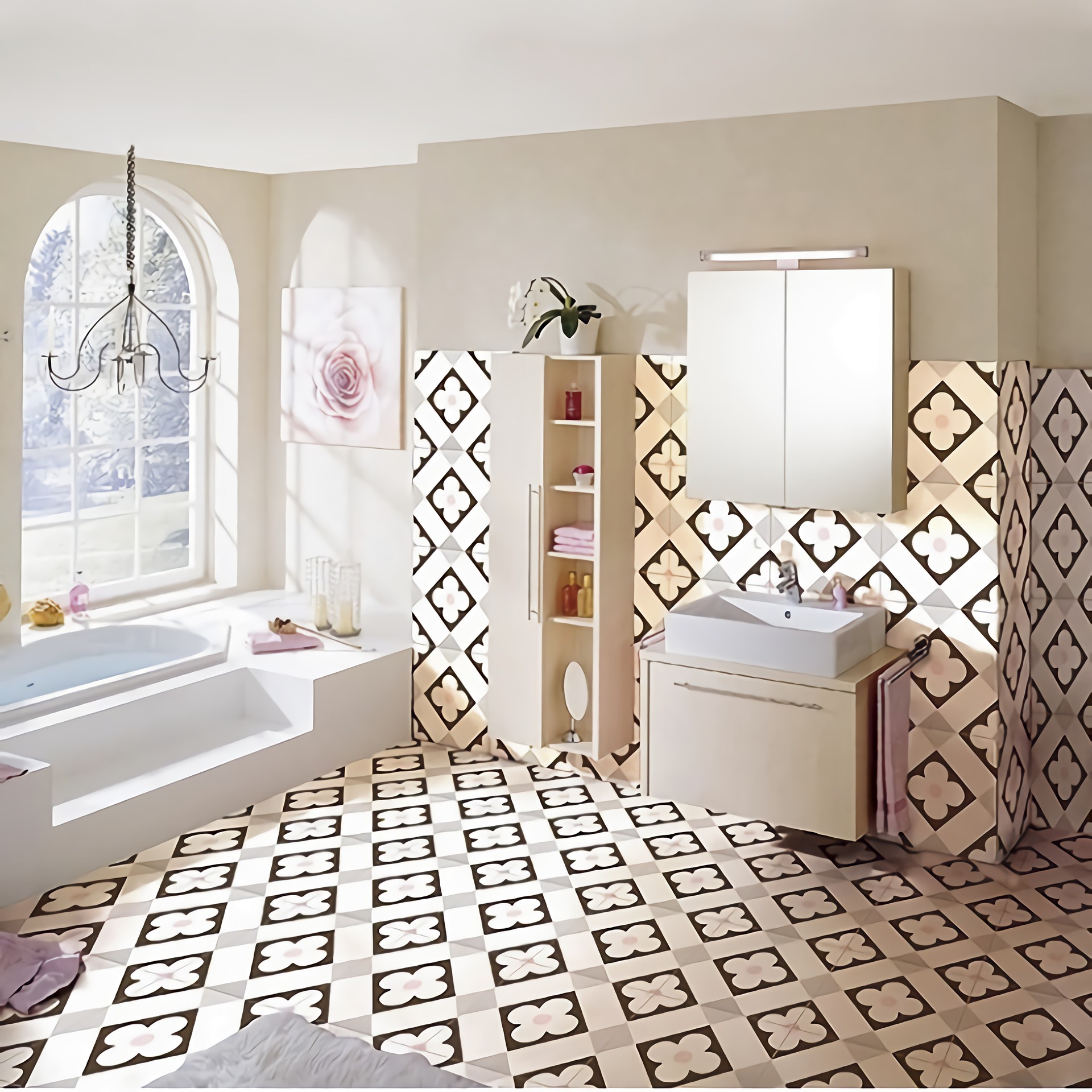 日式小清新艺术花砖 餐厅卫生间文艺拼花地板砖30*30地面瓷砖批发