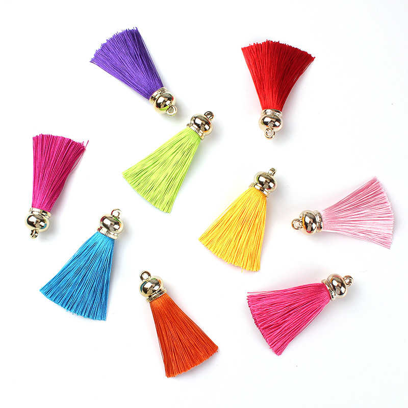 spot gold bell cap tassel polyester ice silk tassel diy mobile phone shell buckle accessories hanging ear factory direct