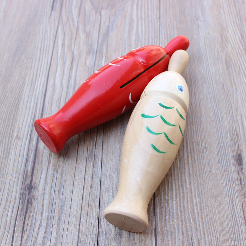 红色木鱼 木制鱼形 奥尔夫儿童打击乐器玩具 幼儿园早教音乐教具