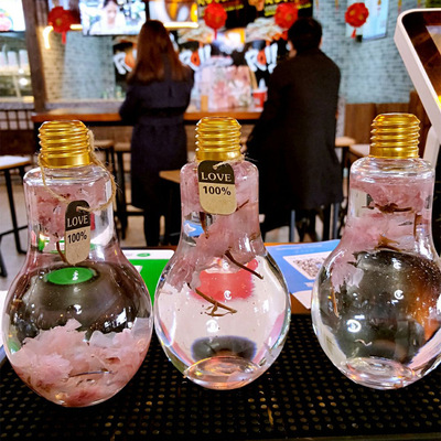 创意发光灯泡玻璃饮料瓶 一次性pet外卖打包瓶 塑料奶茶果汁杯
