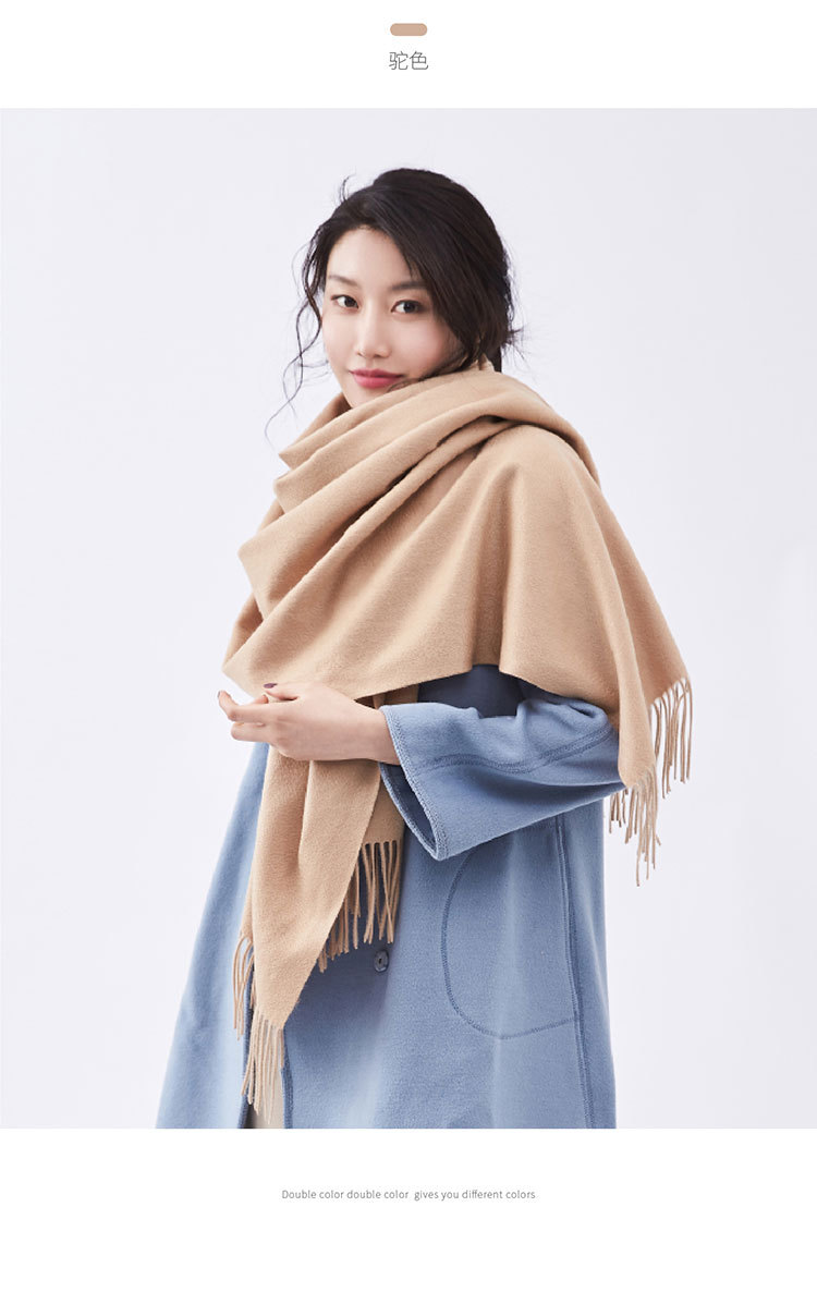 内蒙古厂家直供纯山羊绒素色水波纹女士围巾秋冬保暖素色披肩斗篷