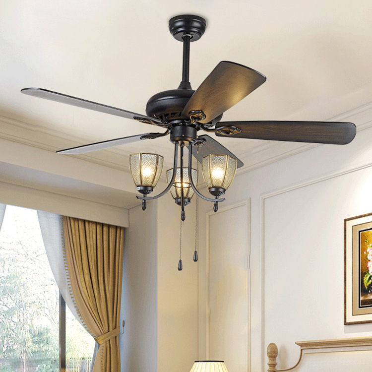 美式电风扇灯吊扇仿古客厅卧室书房风扇灯吊灯带灯餐厅装饰吊扇灯
