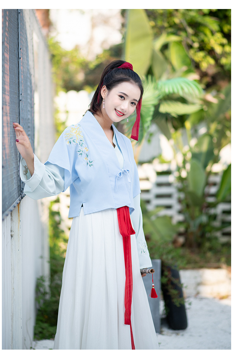 改良汉服女交领半臂刺绣上衣打底衬衫内搭百花刺绣齐腰襦裙班服秋