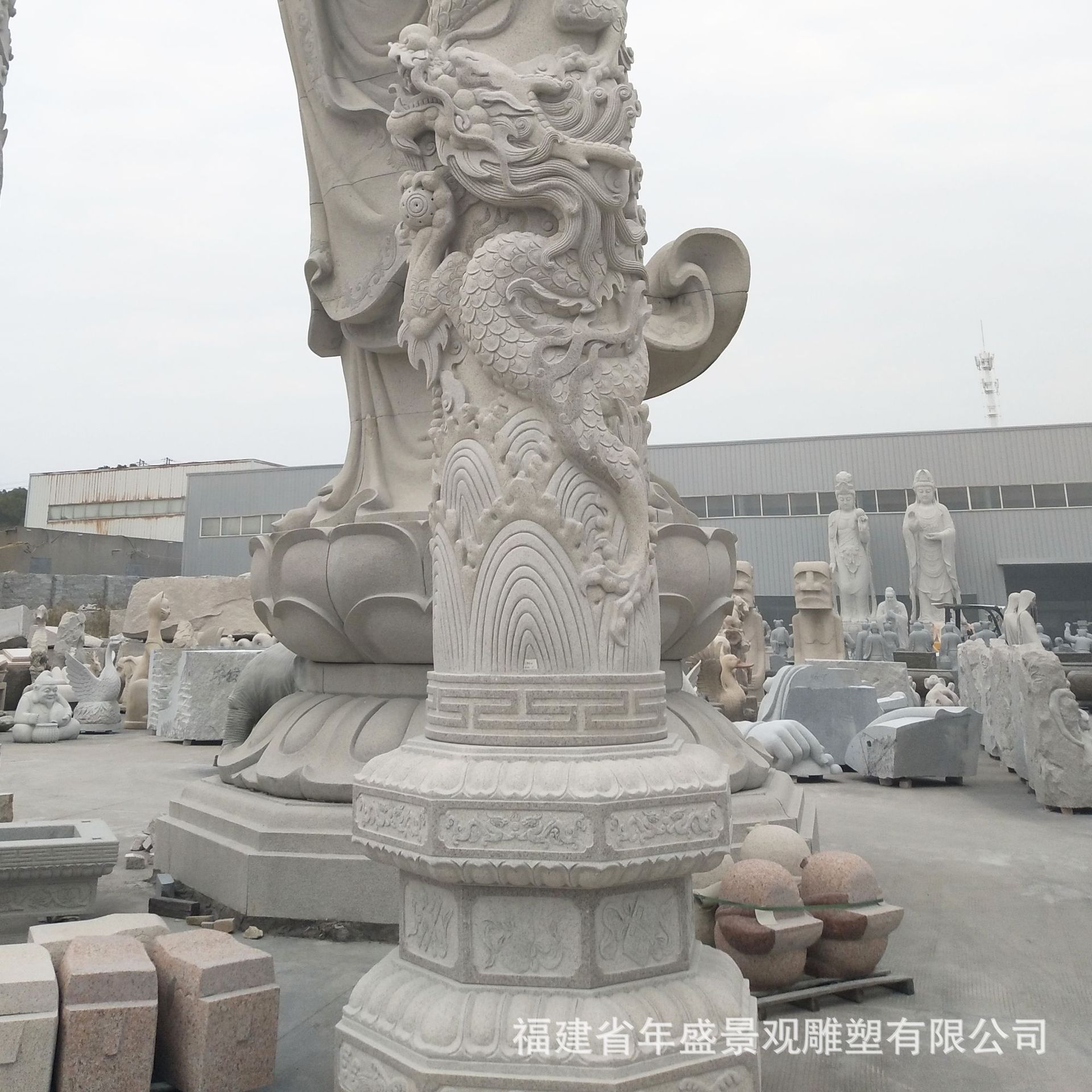 定制花岗岩盘龙柱浮雕佛门寺院梁柱雕塑园林广场石雕龙柱摆件惠安