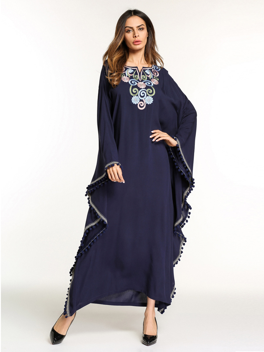 5794# 实拍 中东穆斯林针织荷叶边绣花长裙连衣裙长袍女装