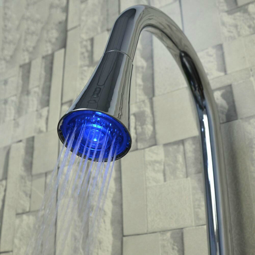 全铜冷热厨房水龙头led温控变色房抽拉菜盆槽旋转水龙头