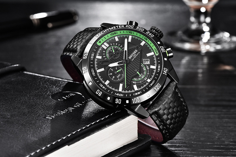 品牌手表_boyzhe品牌全自动机械防水手表蓝光面机械皮