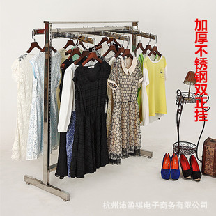 服装落地展示架不锈钢男女装童装双正双侧挂商场超市挂衣架货架