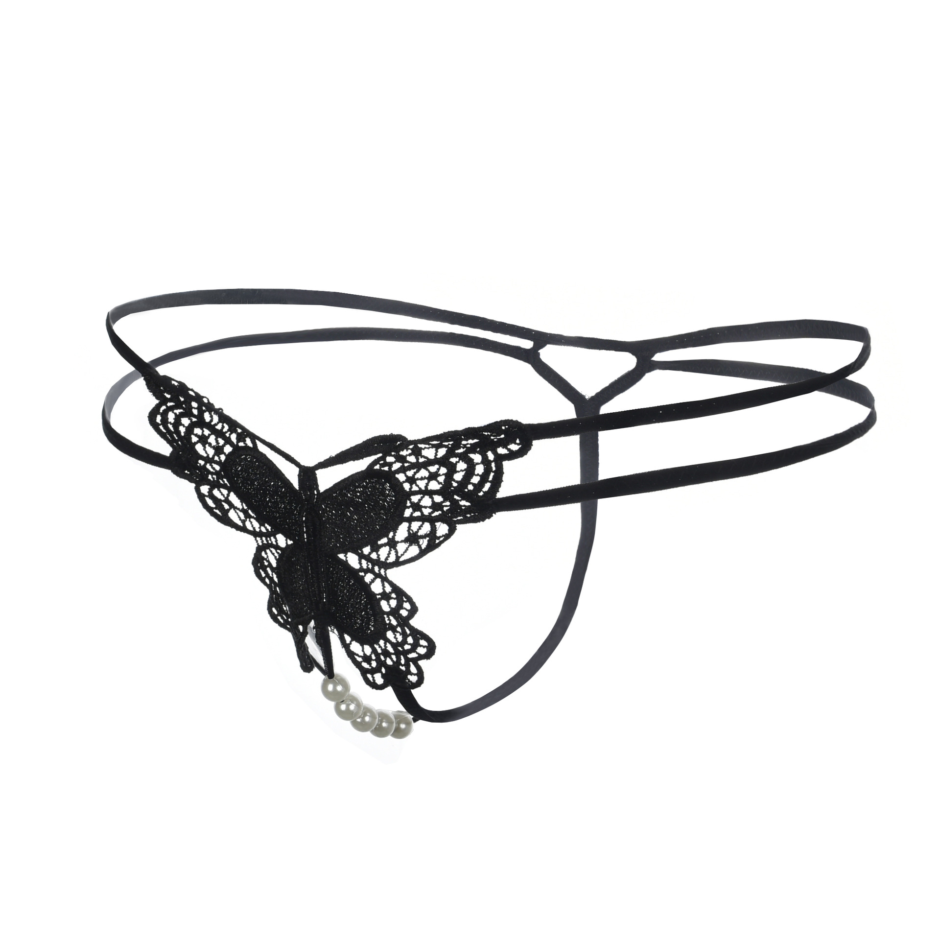 性感蝴蝶情趣内裤 刺绣诱惑细带珍珠开档免脱丁字裤女t506