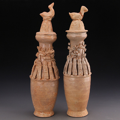 包老保真宋代湖田窑贴塑人物魂瓶收藏花瓶花插古玩瓷器复古摆件