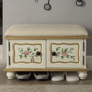 欧式换鞋凳 实木白色