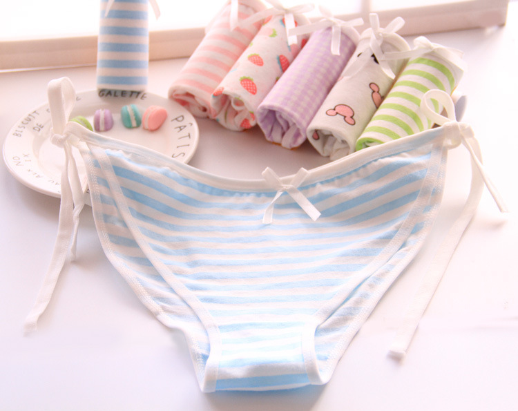 二次元少女蓝白条纹胖次初音棉质绑带内裤动漫周边内裤c008