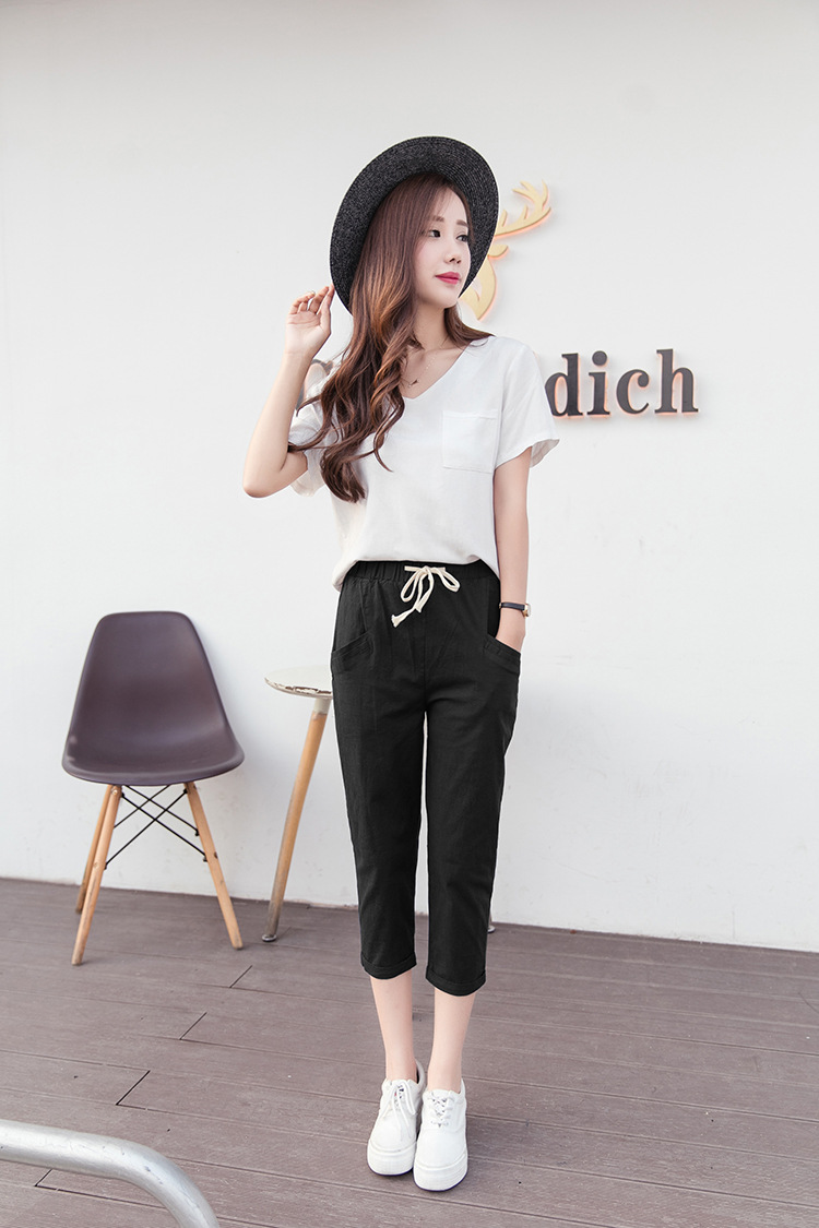 实拍2018棉麻七分裤女夏亚麻休闲裤宽松显瘦哈伦裤大码小脚裤