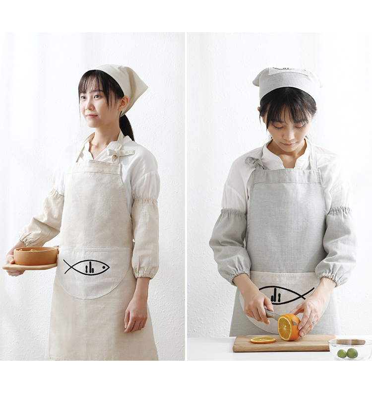 棉麻素色厨房头巾日式防油烟烘焙厨师家用食品服务员成人三角头巾