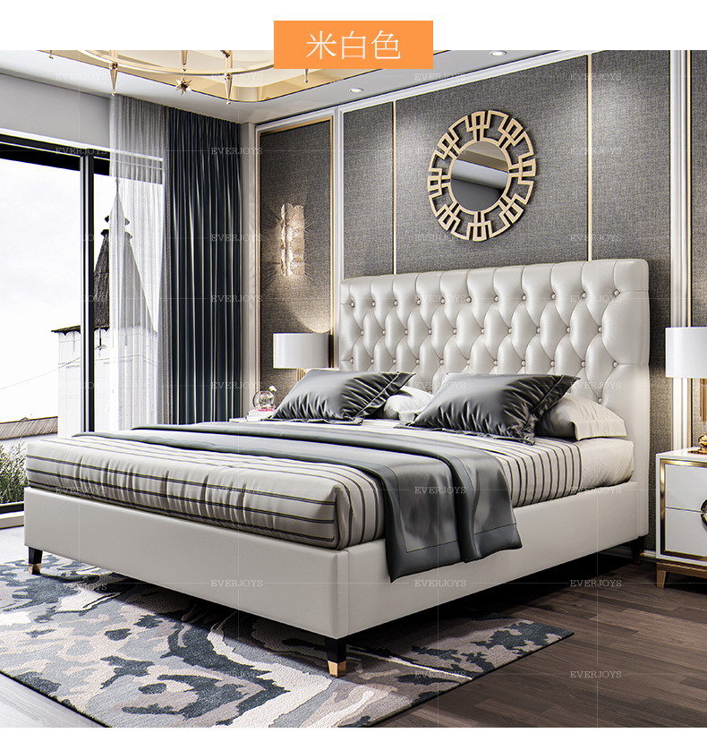 欧式床皮床真皮床双人床1.8米2米1.5高箱储物床公主婚床卧室家具