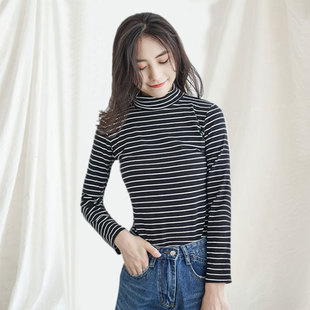 黑白条纹紧身打底衫