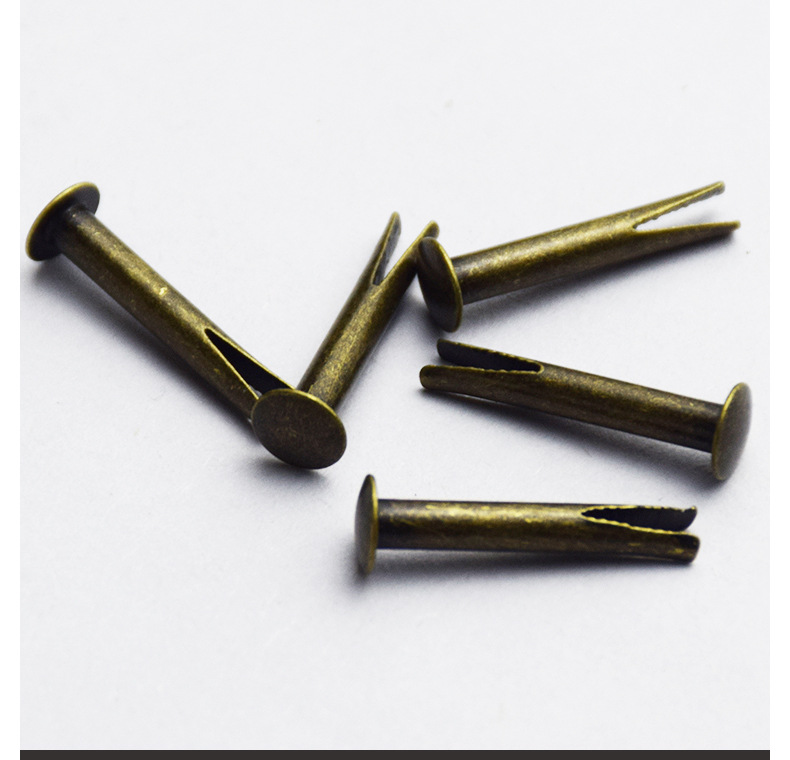 热销品质款圆面开尾铆钉 扫电青古铜色分叉钉 非标开叉两脚钉生产