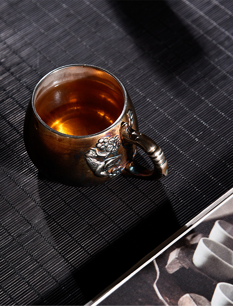 七彩仿古鎏银水杯办公杯鎏银茶杯主人杯单杯咖啡杯陶瓷银杯泡茶杯