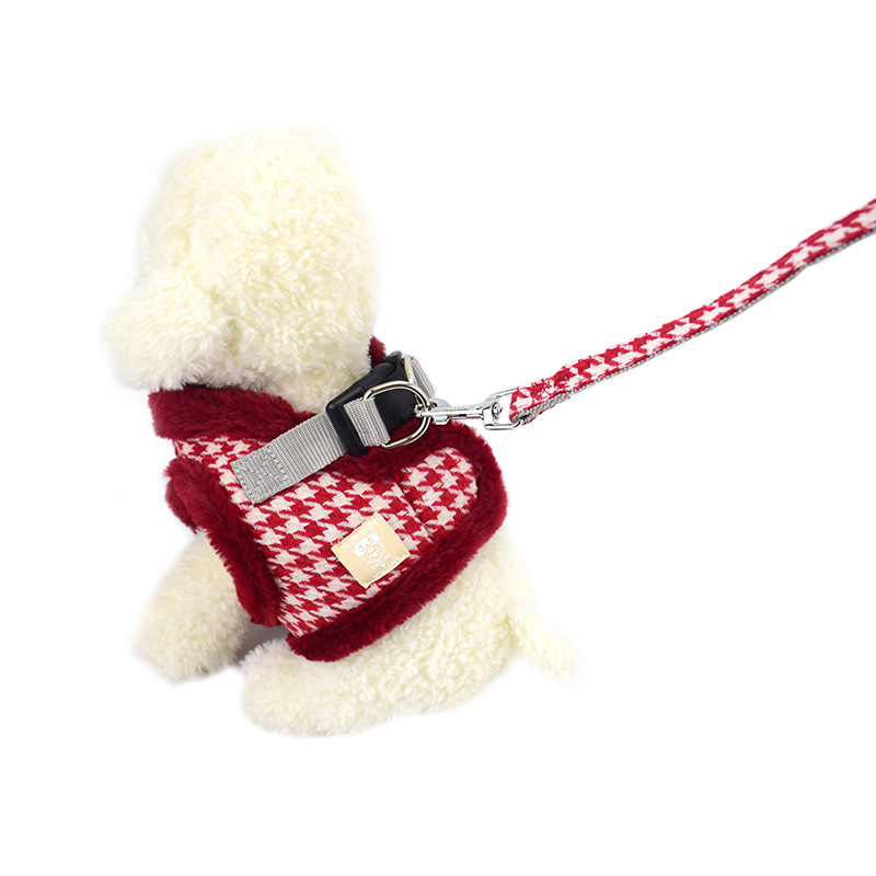 Genius Dog New Pet Supplies Autumn and Winter Fleece-Lined Dog Breast Strap Vest Pet Hand Holding Rope Wholesale