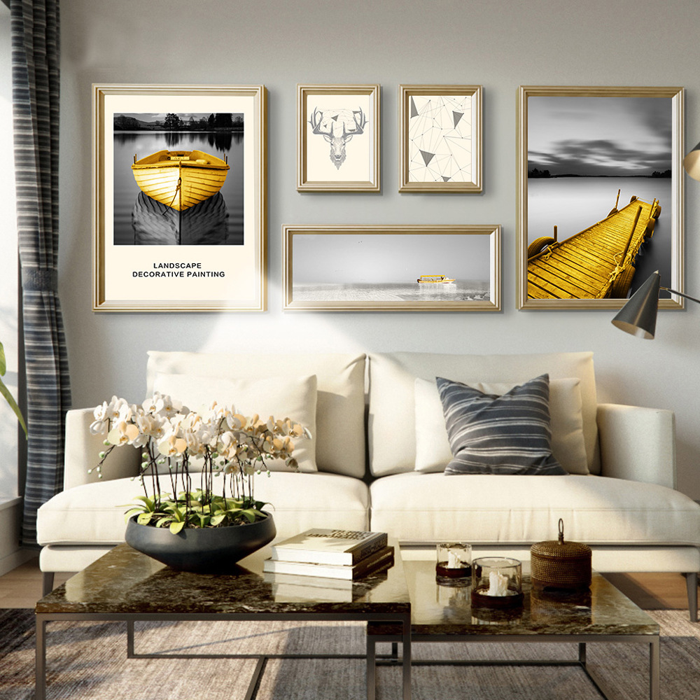 现代简约北欧客厅装饰画沙发背景墙创意挂画餐厅组合有框壁画批发