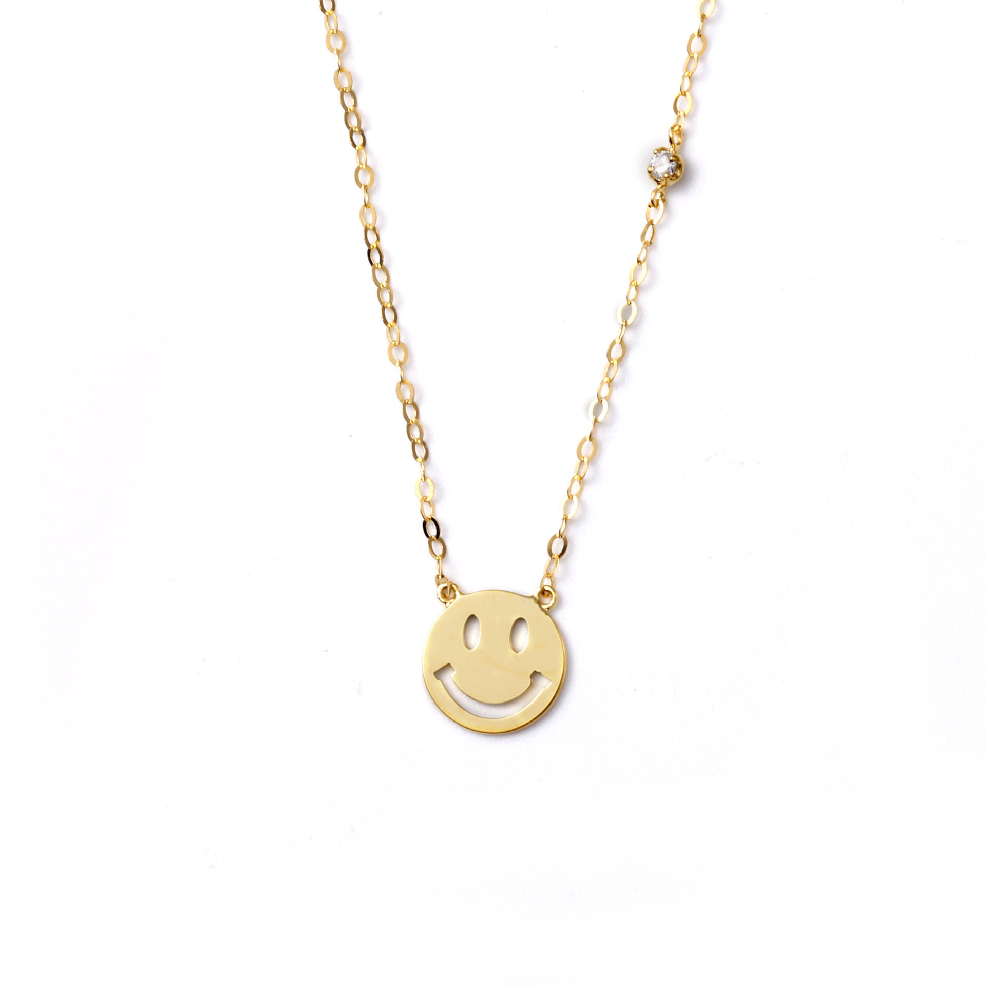 18k金笑脸项链/创意个性/锁骨链/信语首饰/k红/k黄两色可选