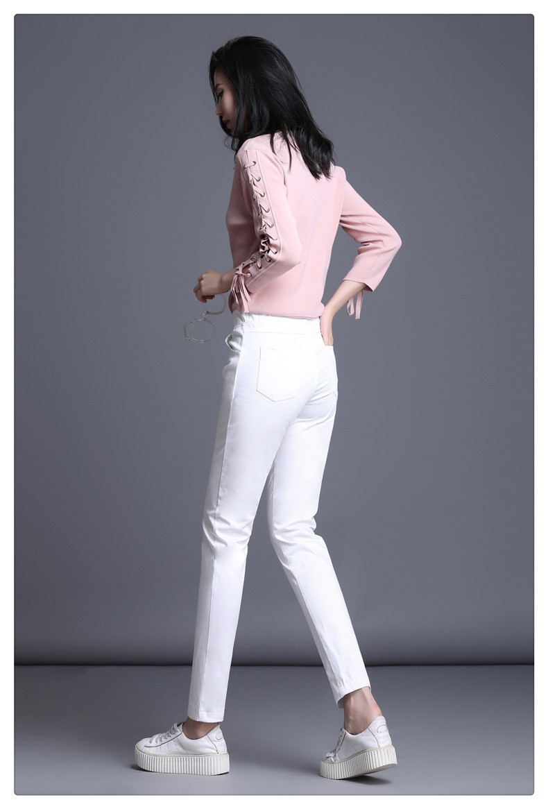 秋季女士纯棉白色打底裤女外穿显瘦弹力白色铅笔裤小脚女长裤8238