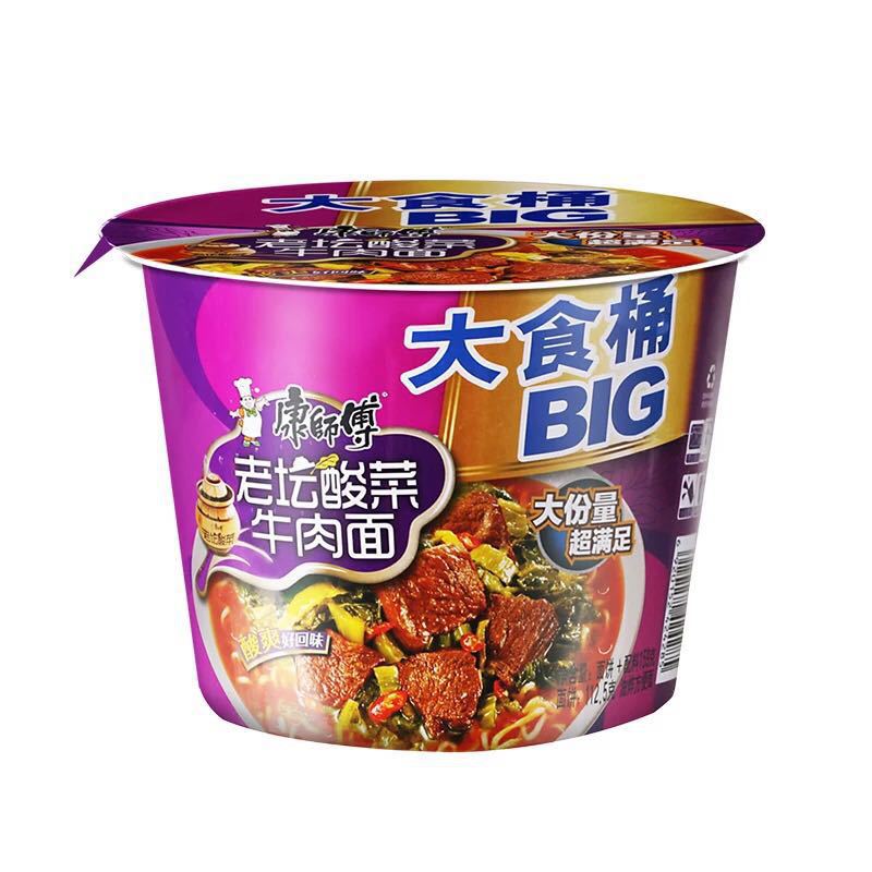康师傅big超大桶装方便面 三种口味143g*12桶方便面整箱批发