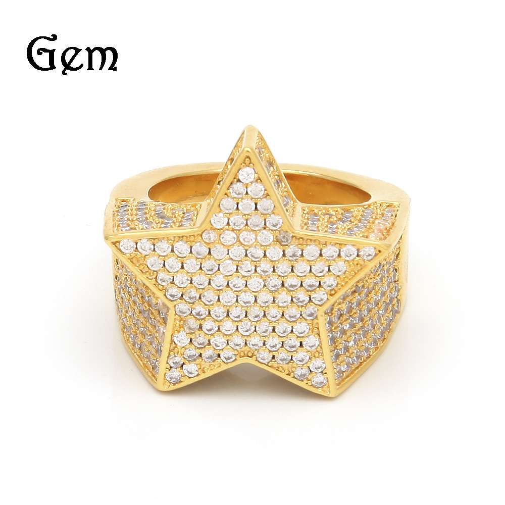 Foreign Trade Hot Selling European and American New Pentagram Ring Men's XINGX Ring Hip Hop Micro Inlaid Zircon Starring