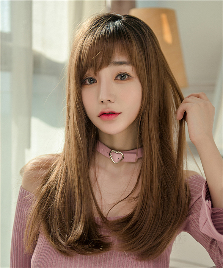 时尚假发女士中长发 侧分长刘海头套棕色wig波浪假发批发厂家直销