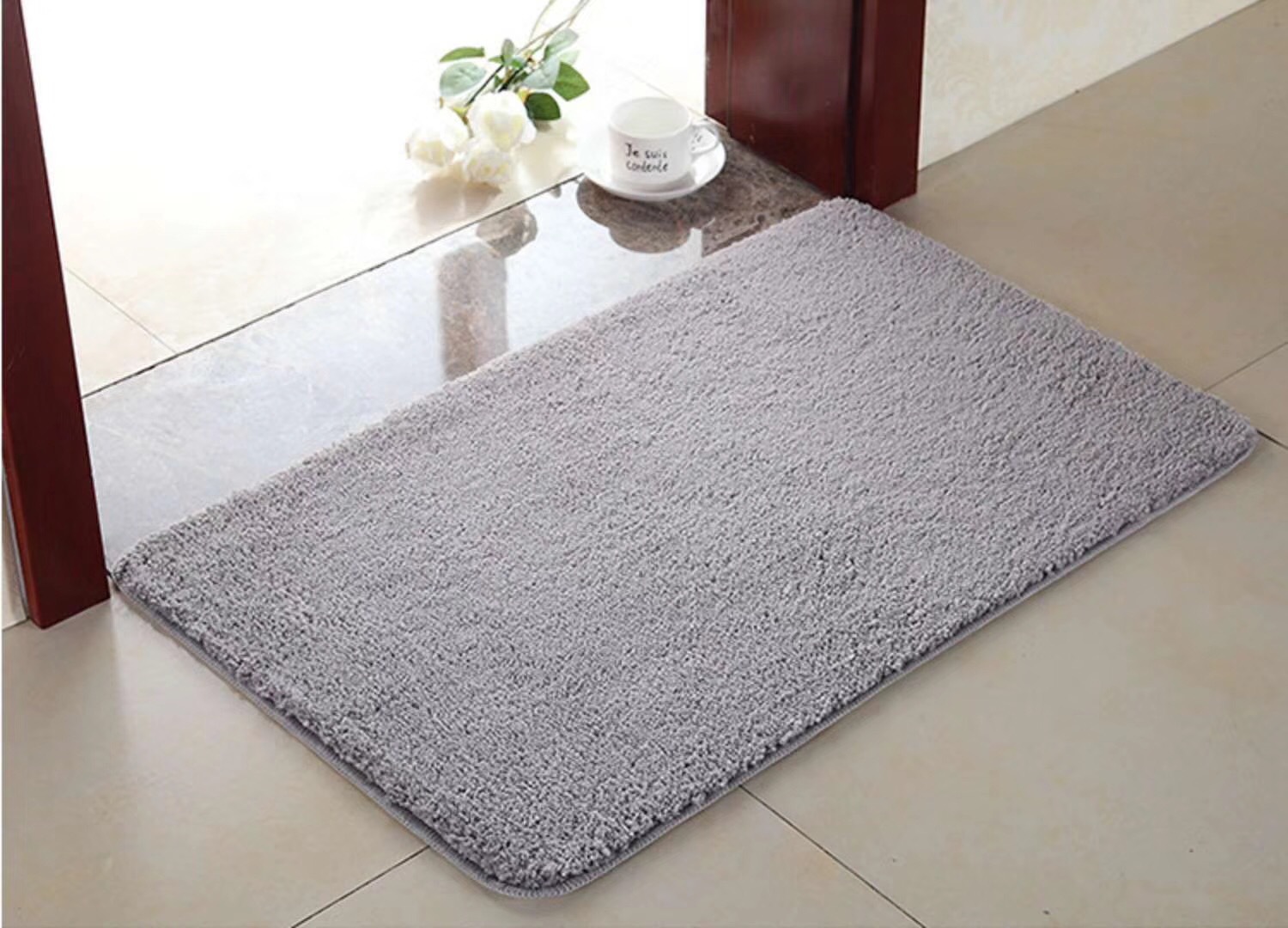 高档超细纤维平绒简约门垫防滑地垫客厅玄关垫中式毛绒吸水地垫