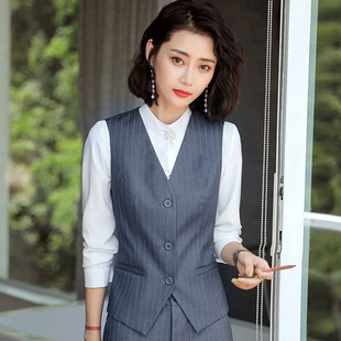 秋装新款韩版职业装女装西装条纹马甲女春秋短款无袖马夹工装外套