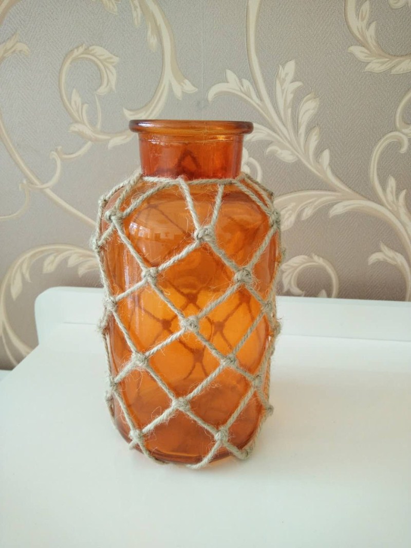 麻绳花篮编织工艺品玻璃瓶网兜 手工棉线酒坛兜吊兜装饰网兜吊篮