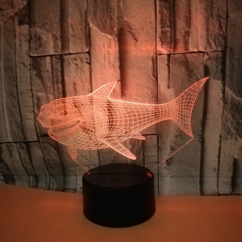 新款鲨鱼3d小夜灯 七彩触控led视觉灯 礼品居家氛围亚克力3d台灯