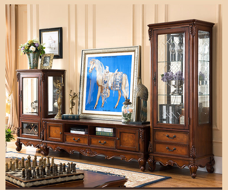 美式乡村实木电视柜储物酒柜组合简美装修客厅进口桦木家具批发