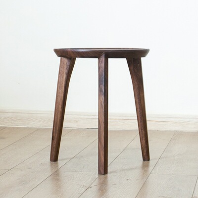 几立黑胡桃木三脚圆凳子实木板凳简约小圆凳餐桌凳子北欧日式家具