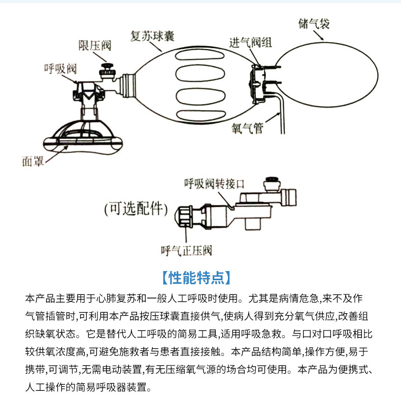天祚医用成人儿童简易呼吸器苏醒球囊复苏气囊心肺复苏器急救气囊