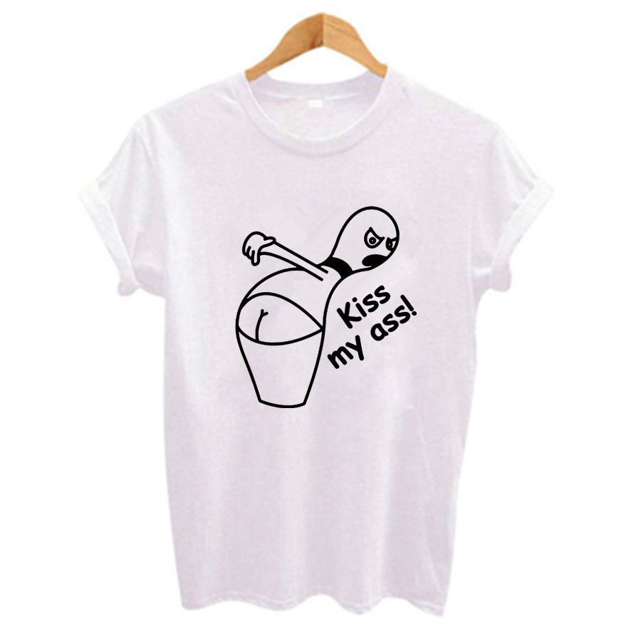 kiss my ass搞笑字母印花女上衣白色休闲百搭套头打底衫女t恤