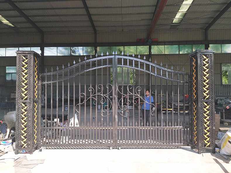别墅铁艺大门 中式庭院小区工厂铁艺大门农村推拉双开门厂家