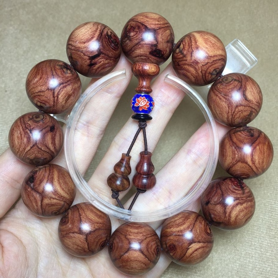 紫檀柳佛珠手串 20mm 对脸鬼眼佛珠手链 酷似海黄